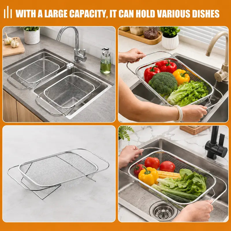 Space-Saving Expandable Over-the-Sink Strainer