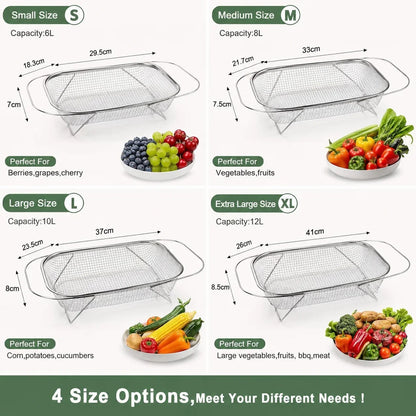 Space-Saving Expandable Over-the-Sink Strainer