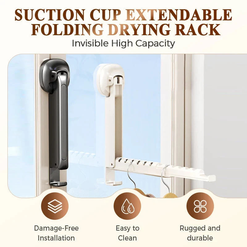 Purpose-Built Suction-Cup Telescoping Folding Clothes Rack – No