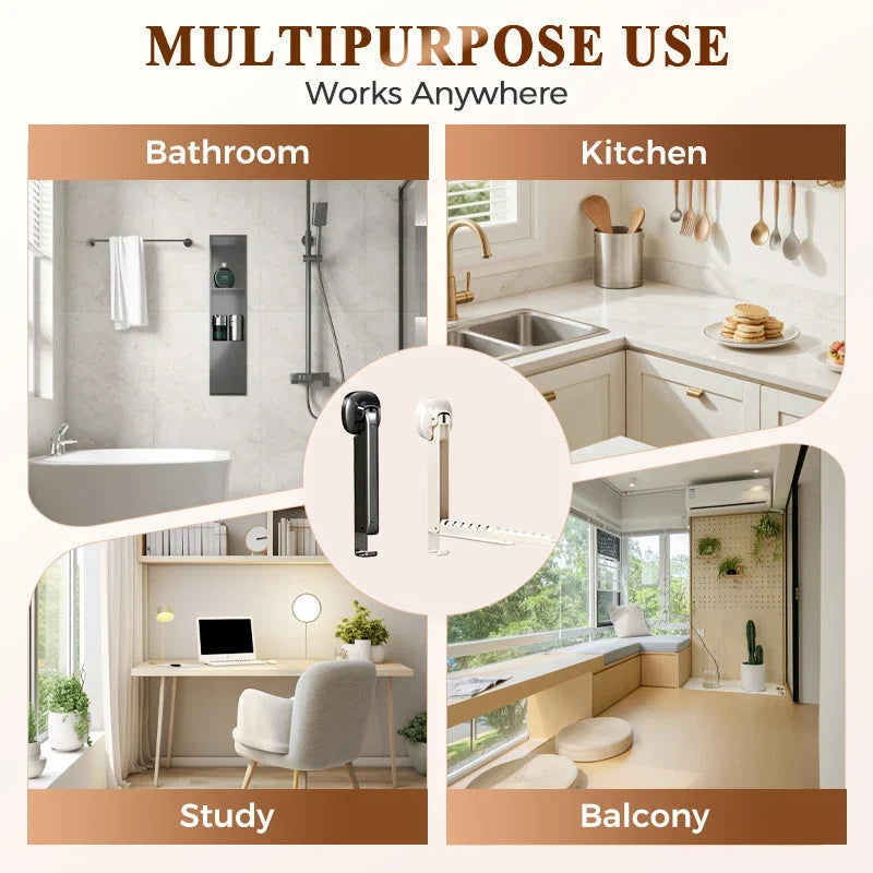 Purpose-Built Suction-Cup Telescoping Folding Clothes Rack – No