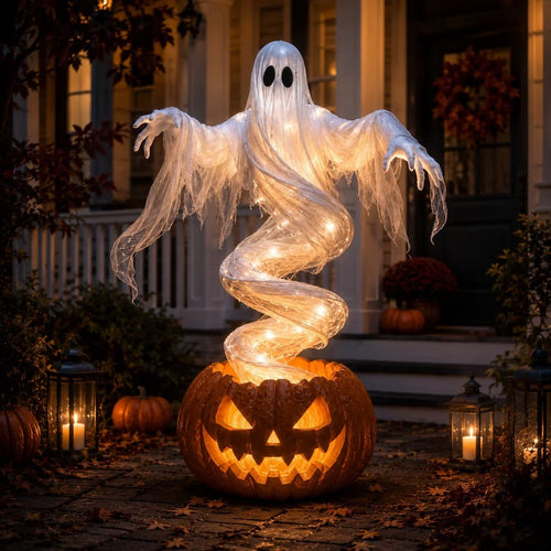 Decorative wirling Ghost Pumpkin Yard Lamp for Focused Lighting