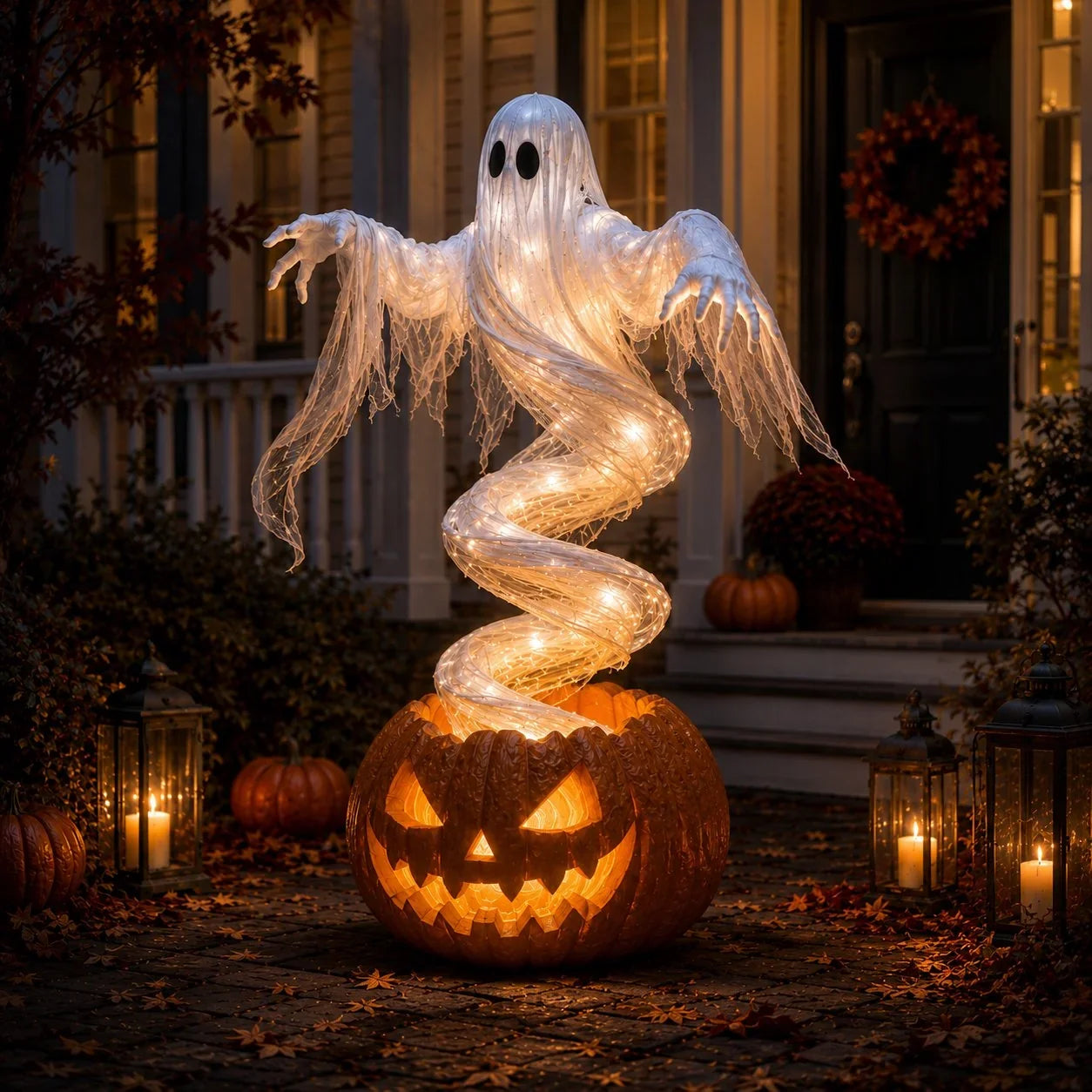 Decorative wirling Ghost Pumpkin Yard Lamp for Focused Lighting
