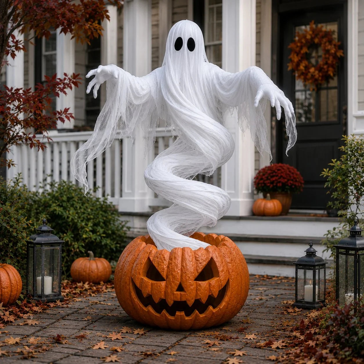 Decorative wirling Ghost Pumpkin Yard Lamp for Focused Lighting
