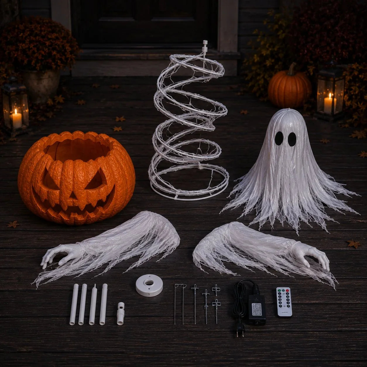 Decorative wirling Ghost Pumpkin Yard Lamp for Focused Lighting