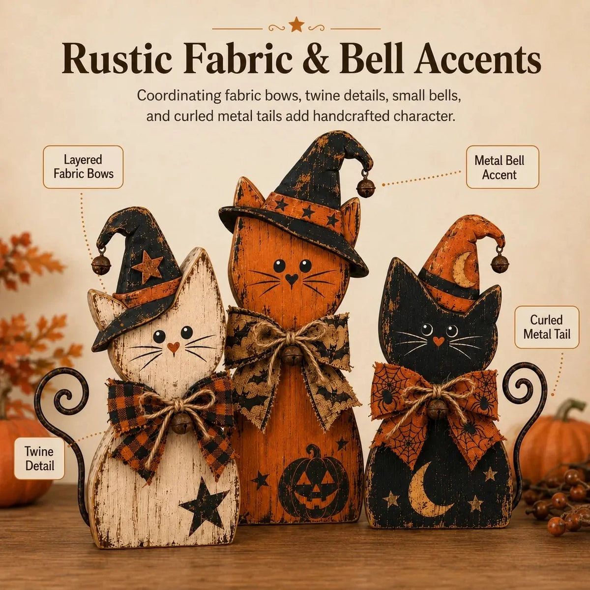Pet-Friendly Vintage Witch Cat Decor Set for Daily Pet Care