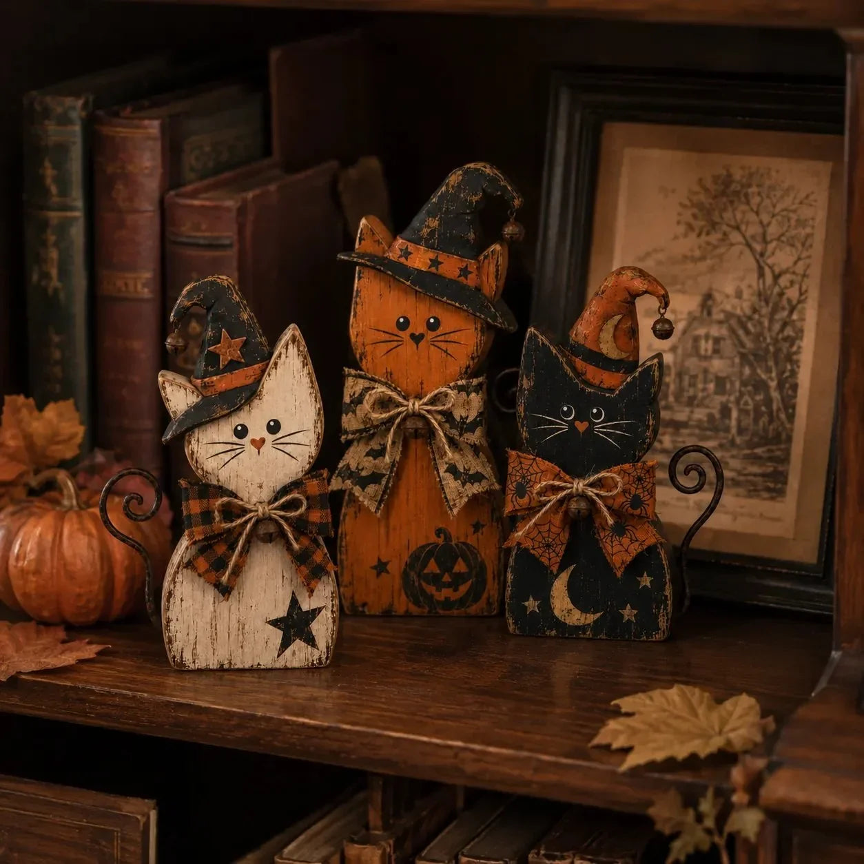 Pet-Friendly Vintage Witch Cat Decor Set for Daily Pet Care