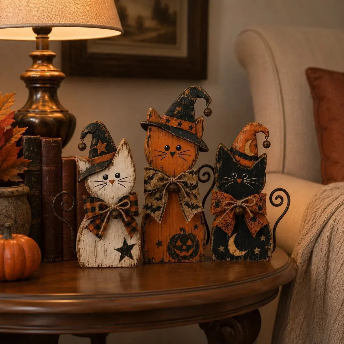 Pet-Friendly Vintage Witch Cat Decor Set for Daily Pet Care