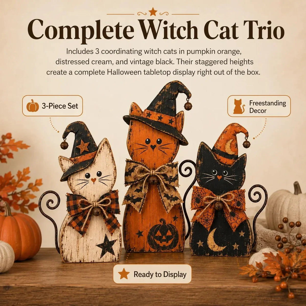 Pet-Friendly Vintage Witch Cat Decor Set for Daily Pet Care