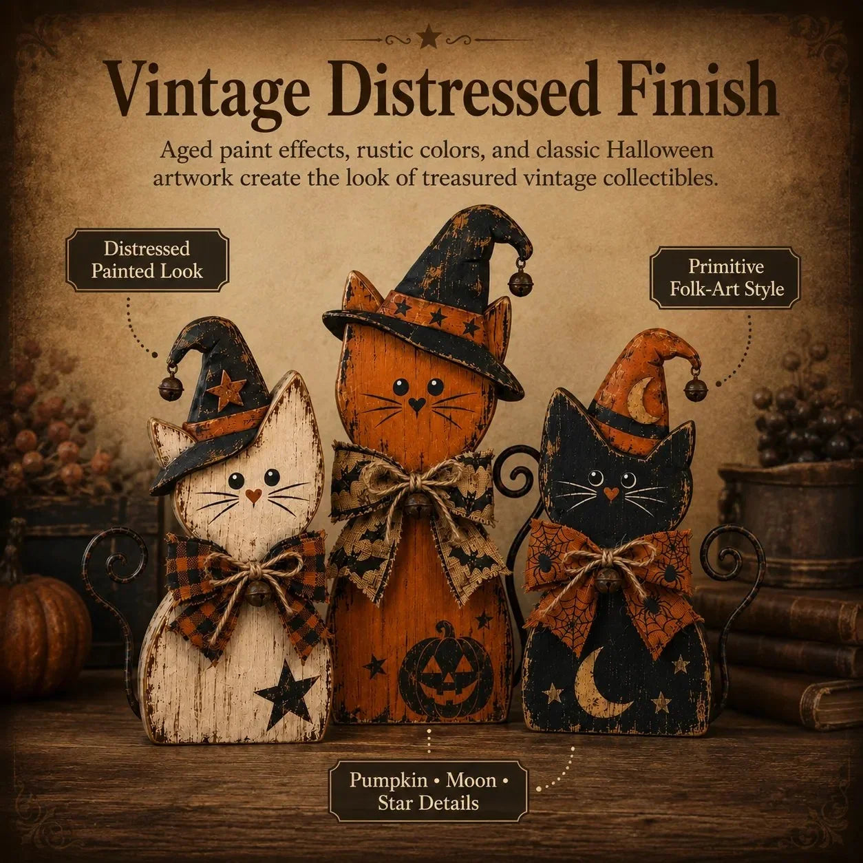 Pet-Friendly Vintage Witch Cat Decor Set for Daily Pet Care