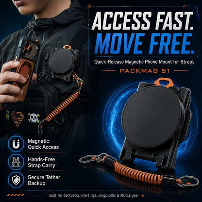 Quick-Release Magnetic Phone Mount for Backpack and Gear Straps