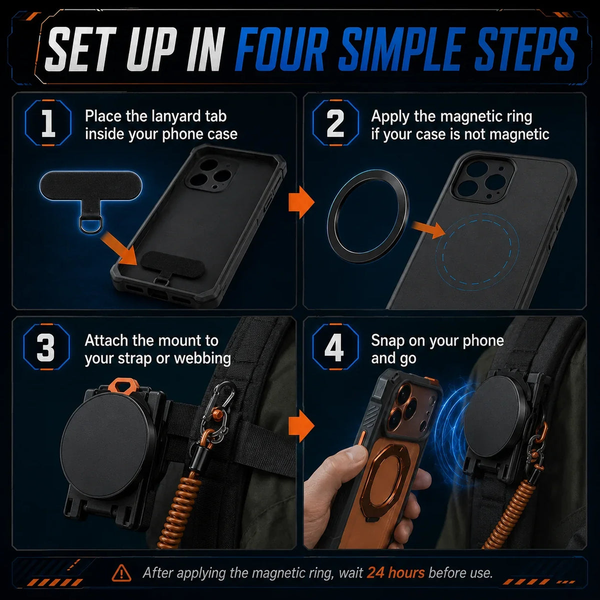 Quick-Release Magnetic Phone Mount for Backpack and Gear Straps