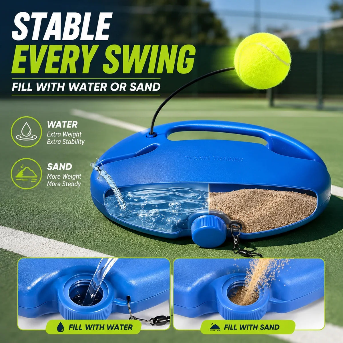 Purpose-Built Solo Tennis Trainer Rebound Set – Practice Anytime, No