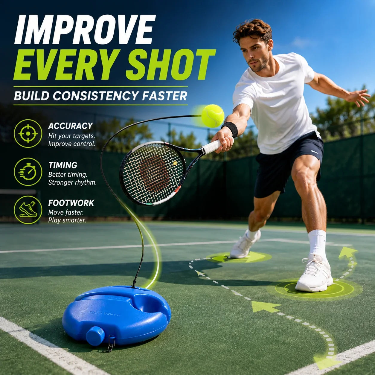 Purpose-Built Solo Tennis Trainer Rebound Set – Practice Anytime, No