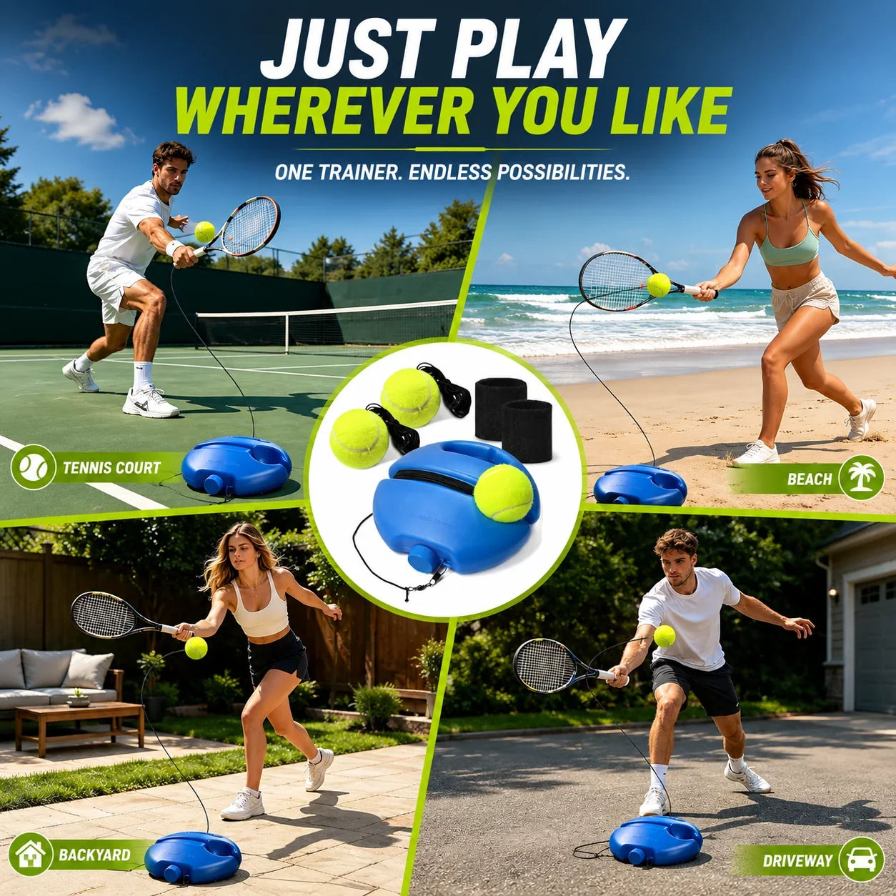 Purpose-Built Solo Tennis Trainer Rebound Set – Practice Anytime, No