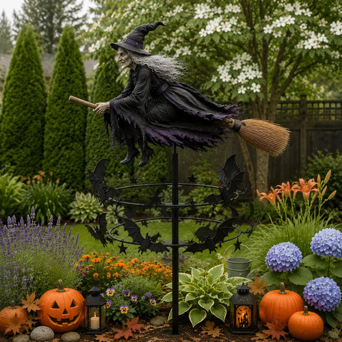 Kinetic Witch Silhouette Spinner for an Enchanted Garden