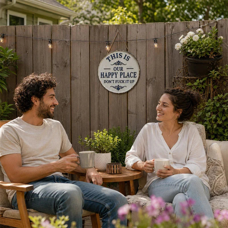 This Is Our Happy Place Rustic Metal Sign with Irreverent Quote