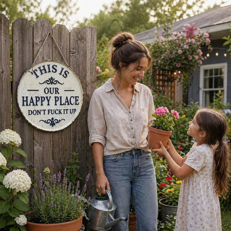 This Is Our Happy Place Rustic Metal Sign with Irreverent Quote