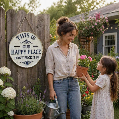 This Is Our Happy Place Rustic Metal Sign with Irreverent Quote