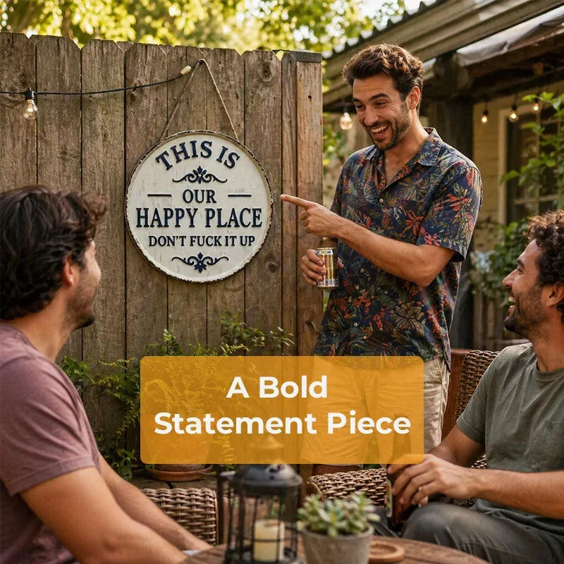 This Is Our Happy Place Rustic Metal Sign with Irreverent Quote