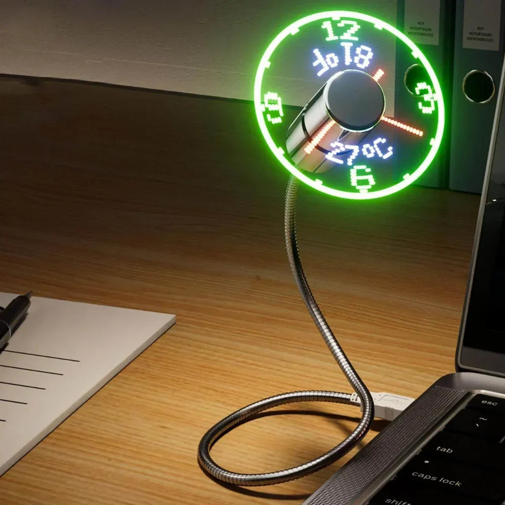 TimeGlow USB Desk Fan with Floating LED Clock