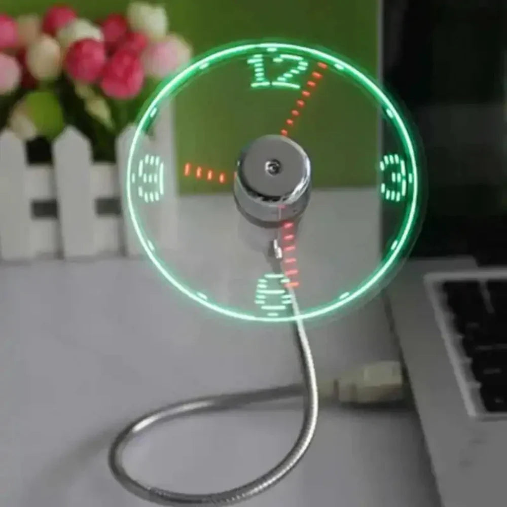 TimeGlow USB Desk Fan with Floating LED Clock