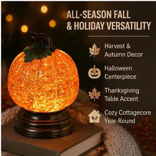 Decorative Glitter Lighted Pumpkin Snow Globe for Focused Lighting