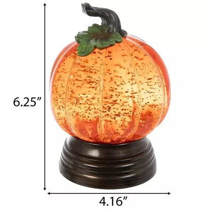 Decorative Glitter Lighted Pumpkin Snow Globe for Focused Lighting