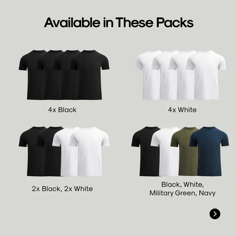 Four-Pack Men's Crew-Neck Tees with Short Sleeves and Clean Fit