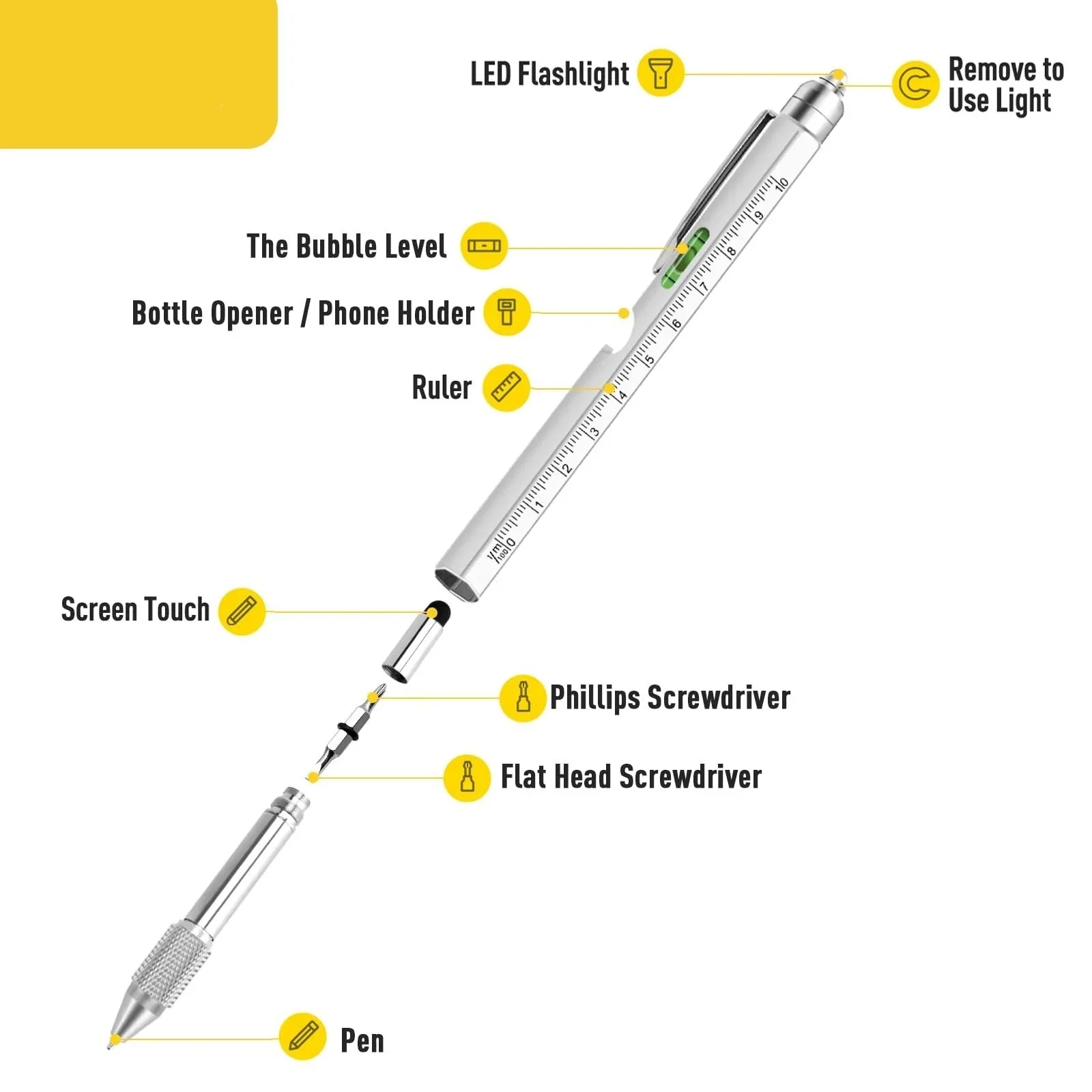 True Scrybe Bolt 9-in-1 Multi-Tool Pen with LED and Stylus