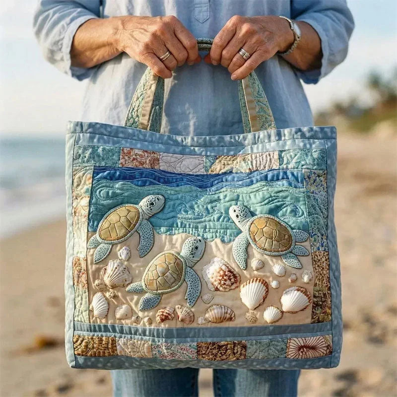 Space-Saving Turtle Haven Quilted Tote Bag for Tidy Storage