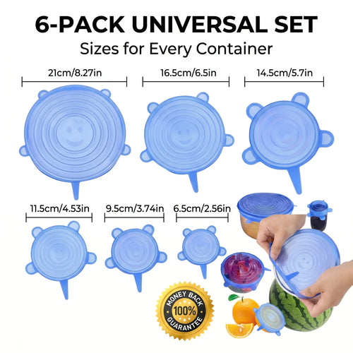 Practical Universal Reusable Silicone Lids – 6-Pack Self-Sealing Food