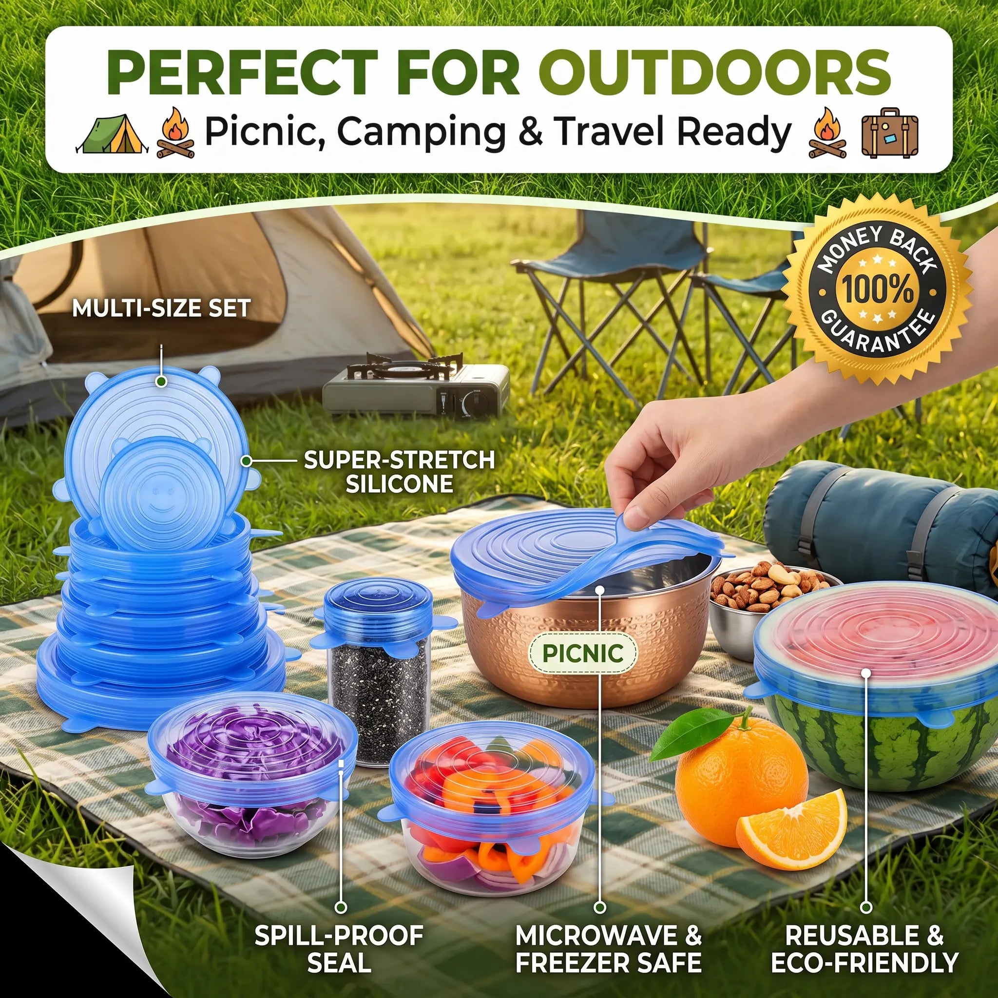 Practical Universal Reusable Silicone Lids – 6-Pack Self-Sealing Food
