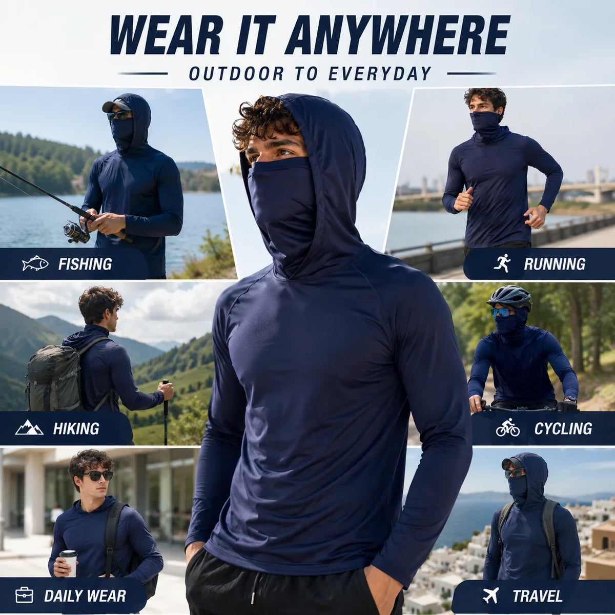 Men's UPF 50+ Quick-Dry Lightweight Active Hoodies, 6-Piece Pack
