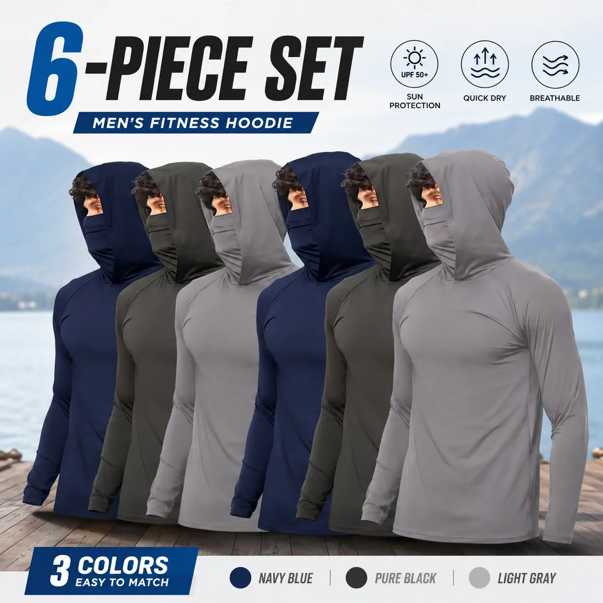 Men's UPF 50+ Quick-Dry Lightweight Active Hoodies, 6-Piece Pack