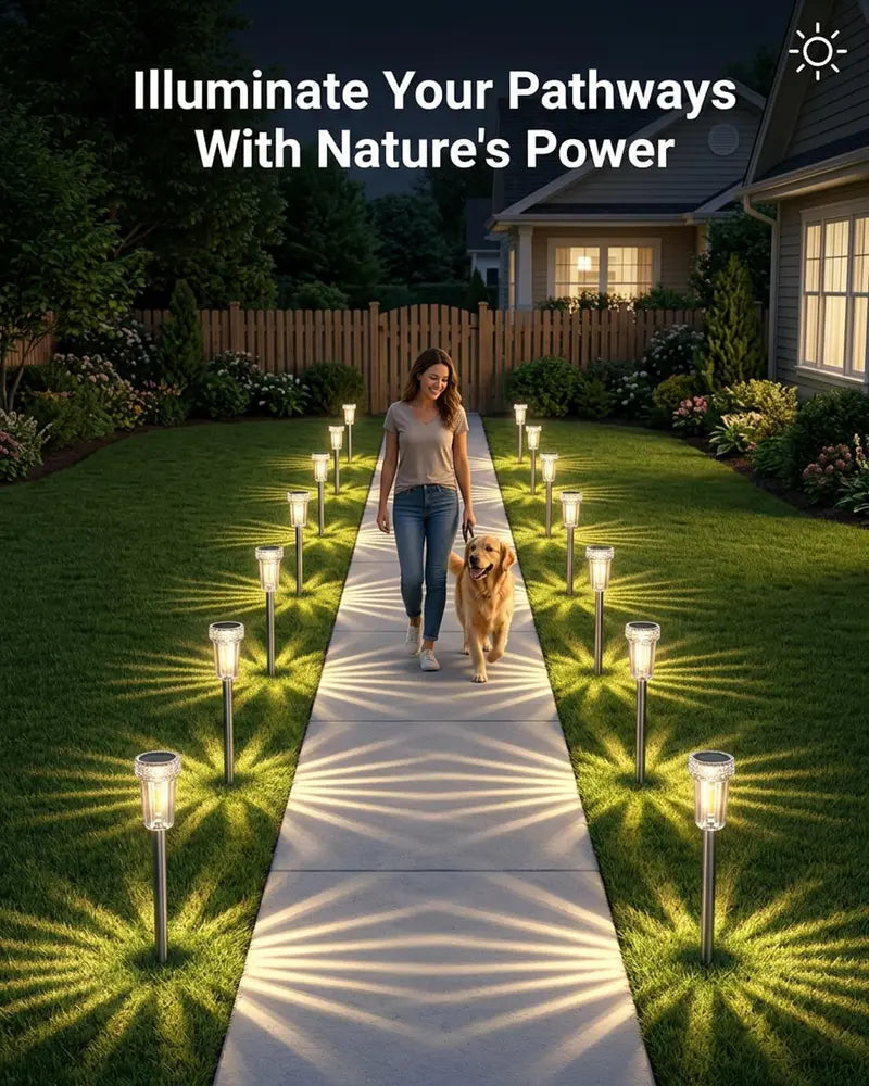 Outdoor Solar Pathway Lights with 360° Starburst Glow