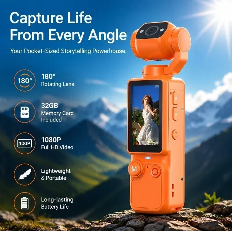Purpose-Built Upgraded Vlogging Camera – 180° Rotating Lens