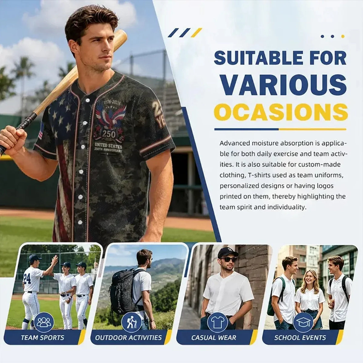 Distinctive USA 250 Years Of dom Baseball Jersey-Patriotic Eagle