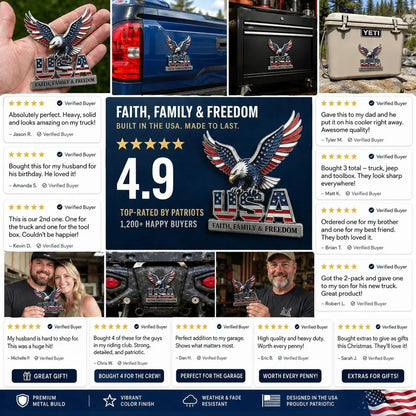Purpose-Built USA Faith, Family & dom Metal Emblem for Everyday Use