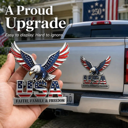 Purpose-Built USA Faith, Family & dom Metal Emblem for Everyday Use