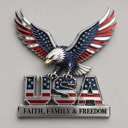 Purpose-Built USA Faith, Family & dom Metal Emblem for Everyday Use
