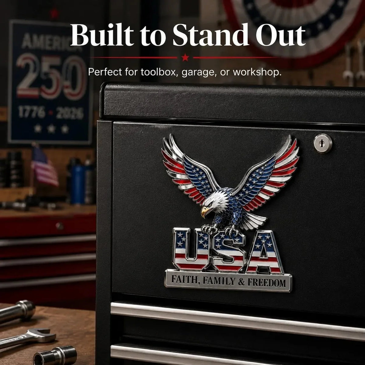Purpose-Built USA Faith, Family & dom Metal Emblem for Everyday Use