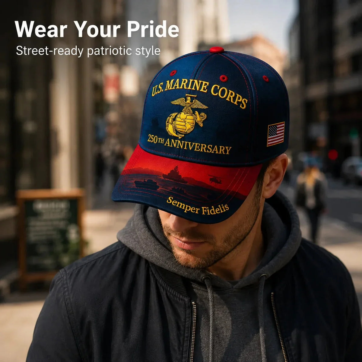 Comfort-Focused U.S. Marine – Embroidered Edition for Everyday Wear