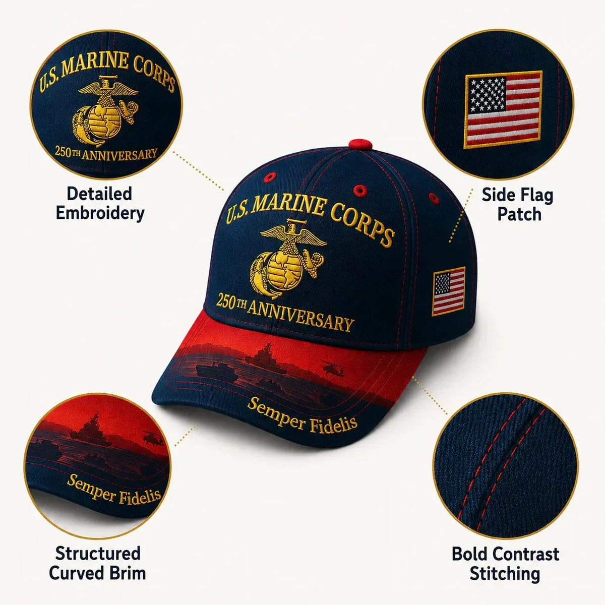 Comfort-Focused U.S. Marine – Embroidered Edition for Everyday Wear