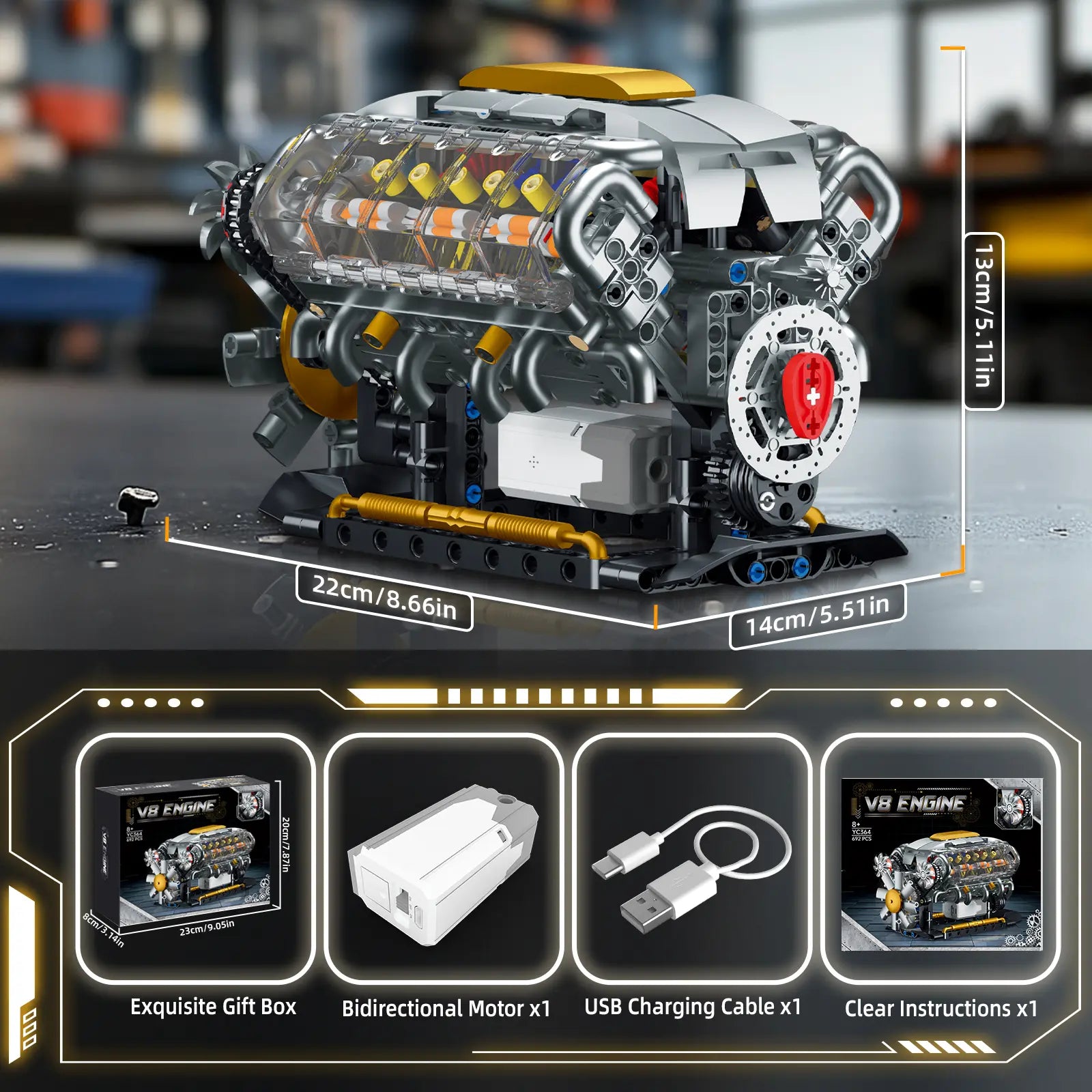 Vehicle-Ready V8 Engine Model Kit – 1:1 Scale DIY Mechanical Building