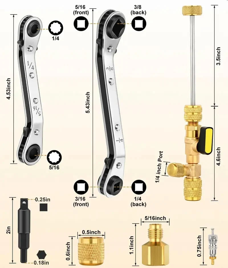 Refrigeration Ratchet Kit for Removing Valve Cores