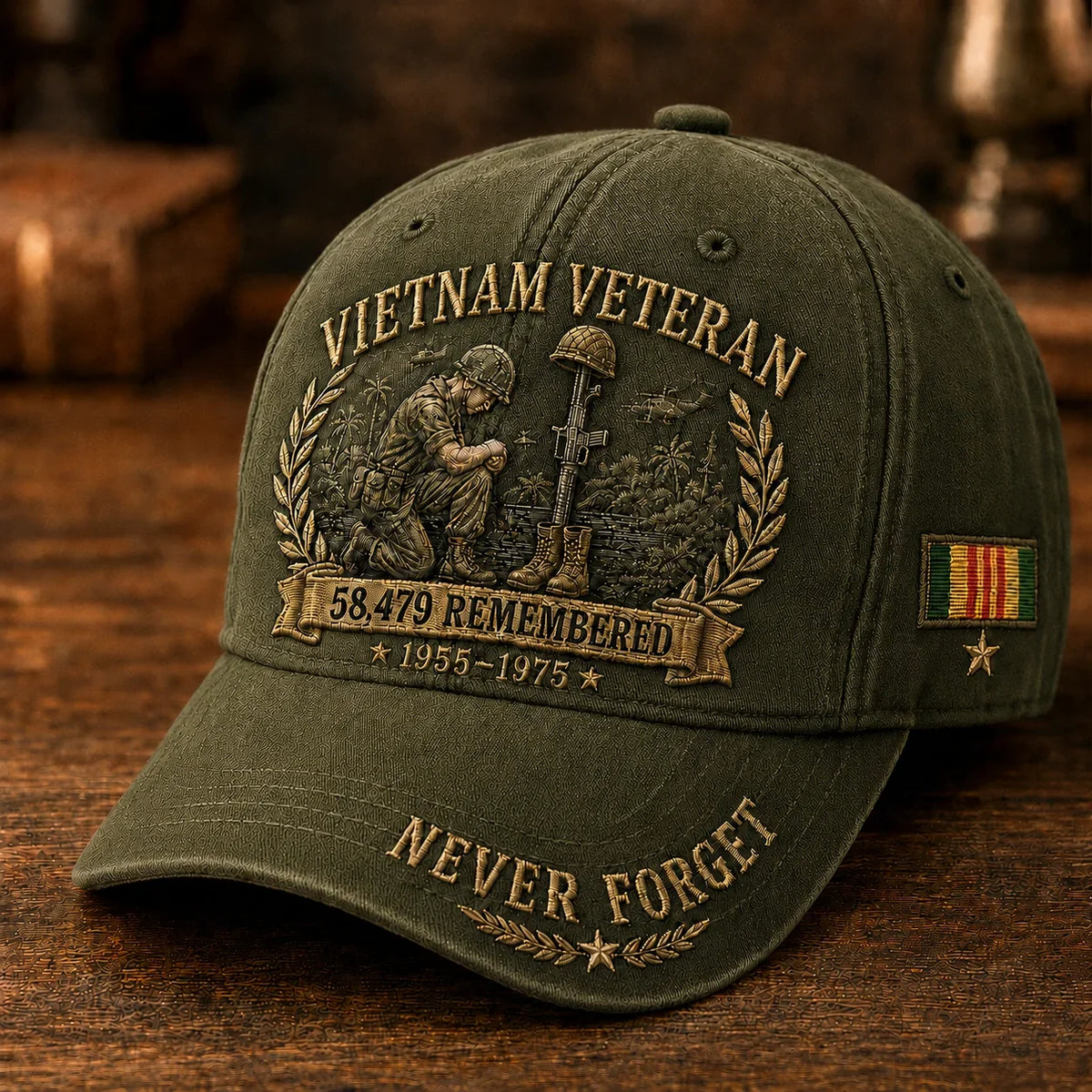 Distinctive Vietnam Veteran 58,479 Remembered Cap for Everyday Wear