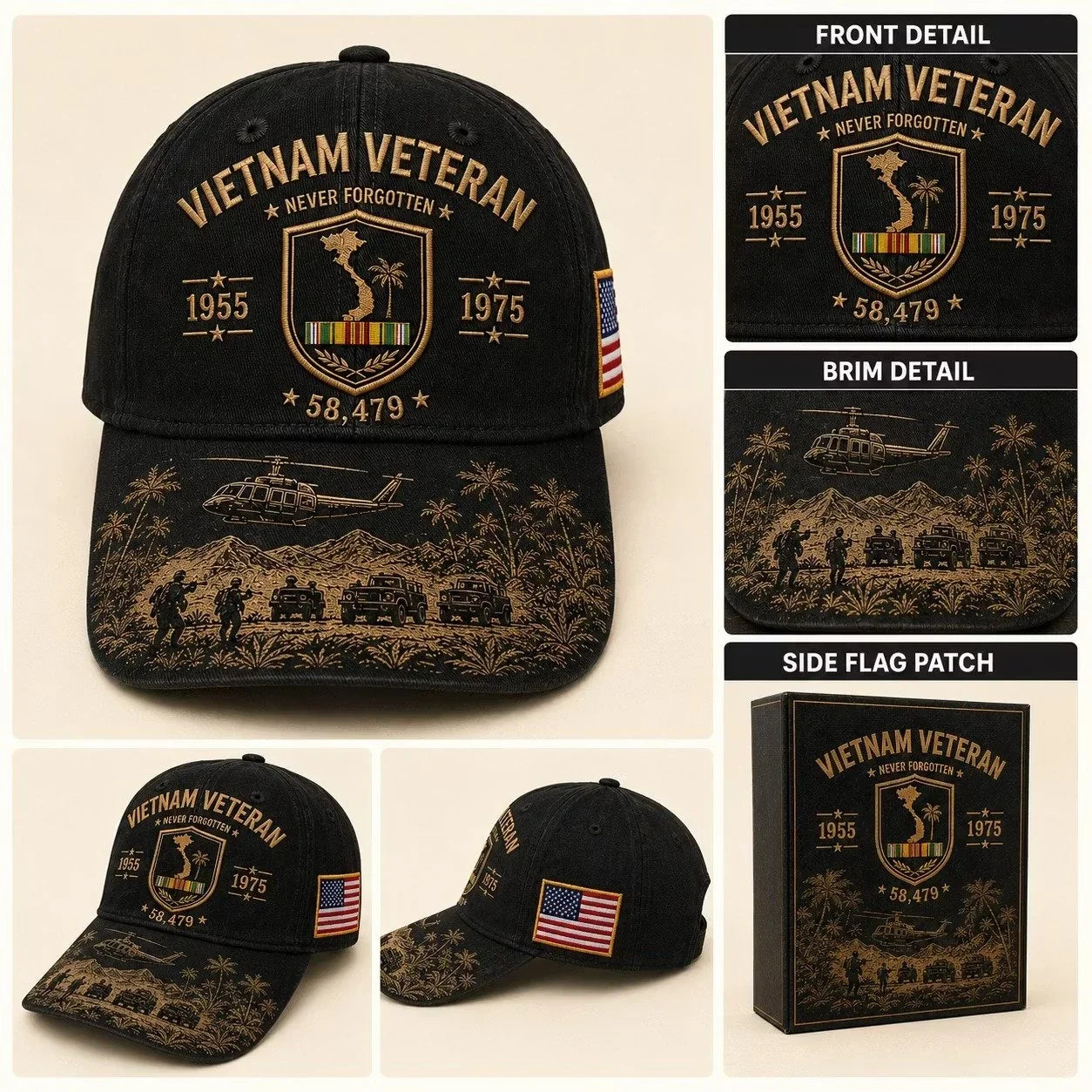 1955–1975 Vietnam Veteran Remembrance Embroidered Cap