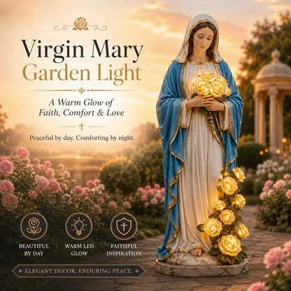 Solar Virgin Mary Garden Light with Glowing Rose Accents