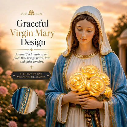 Solar Virgin Mary Garden Light with Glowing Rose Accents