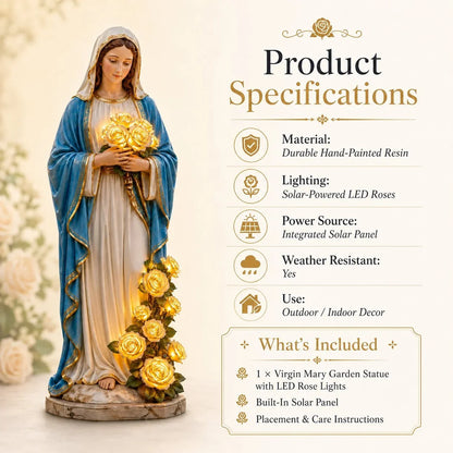 Solar Virgin Mary Garden Light with Glowing Rose Accents